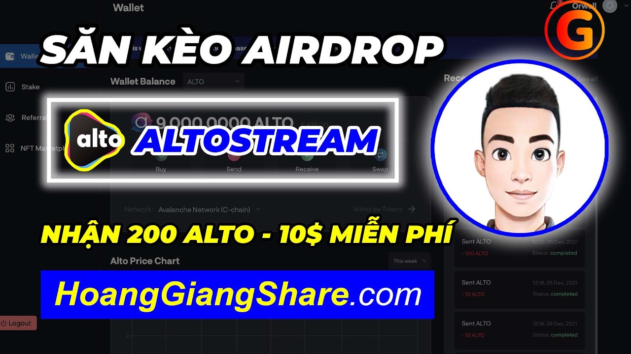 [ALTOSTREAM] C&Aacute;CH NHẬN 200 TOKEN ALTO MIỄN PH&Iacute; - SĂN K&Egrave;O AIRDROP - ALTOSTREAM | Ho&agrave;ng Giang Crypto