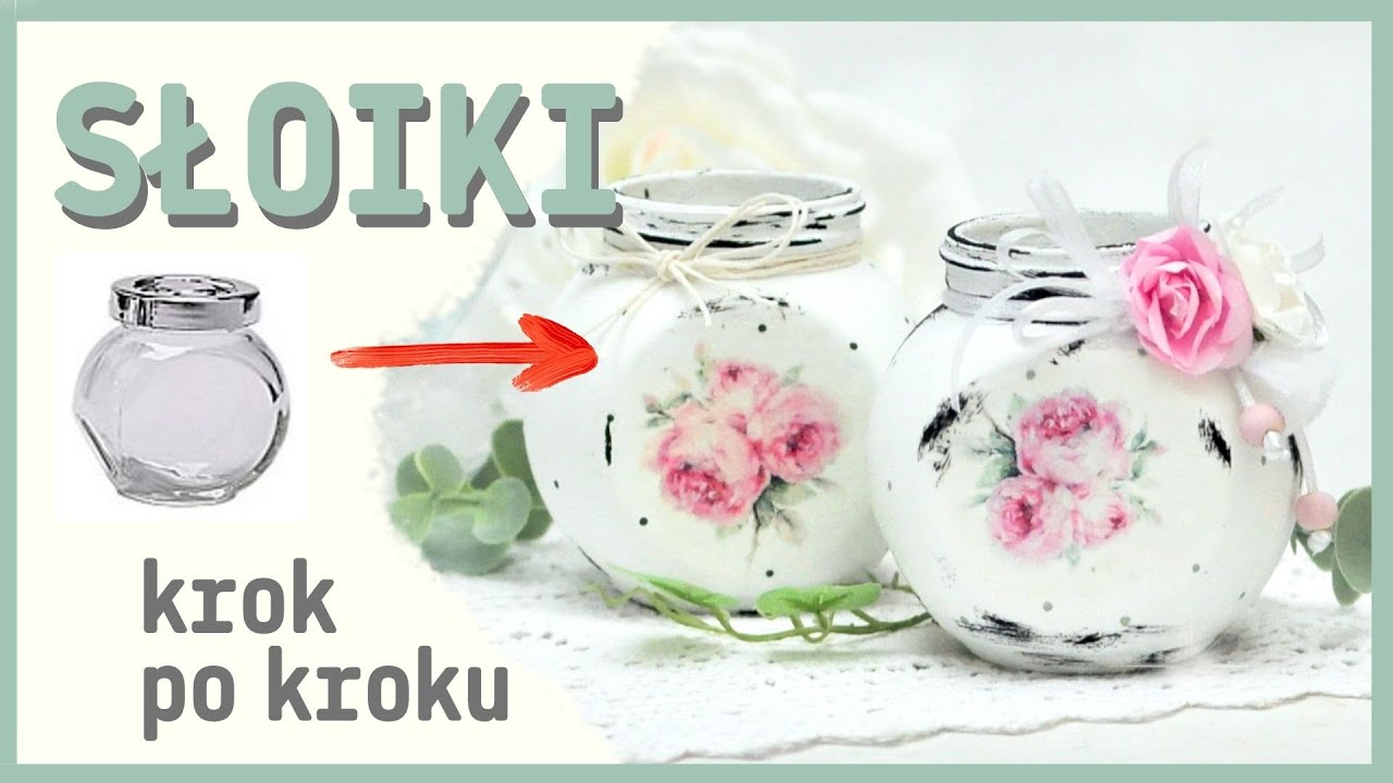 Decoupage - obtłuczone ;) słoiczki z różyczkami i świeca No.912