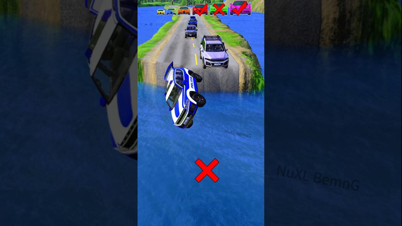 Big & Small SUV With Police Car vs Deadly Water Gap - Beamng Drive #shorts