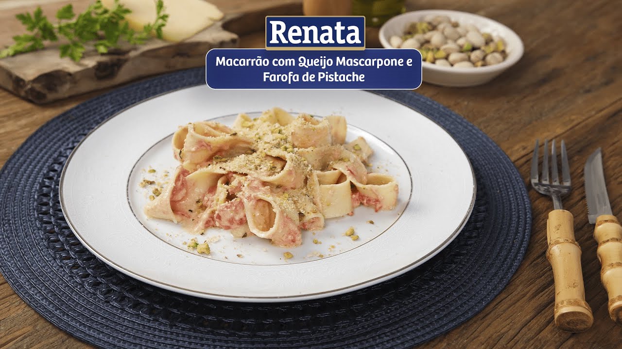 Receita de Macarr&atilde;o com Queijo Mascarpone e Farofa de Pistache