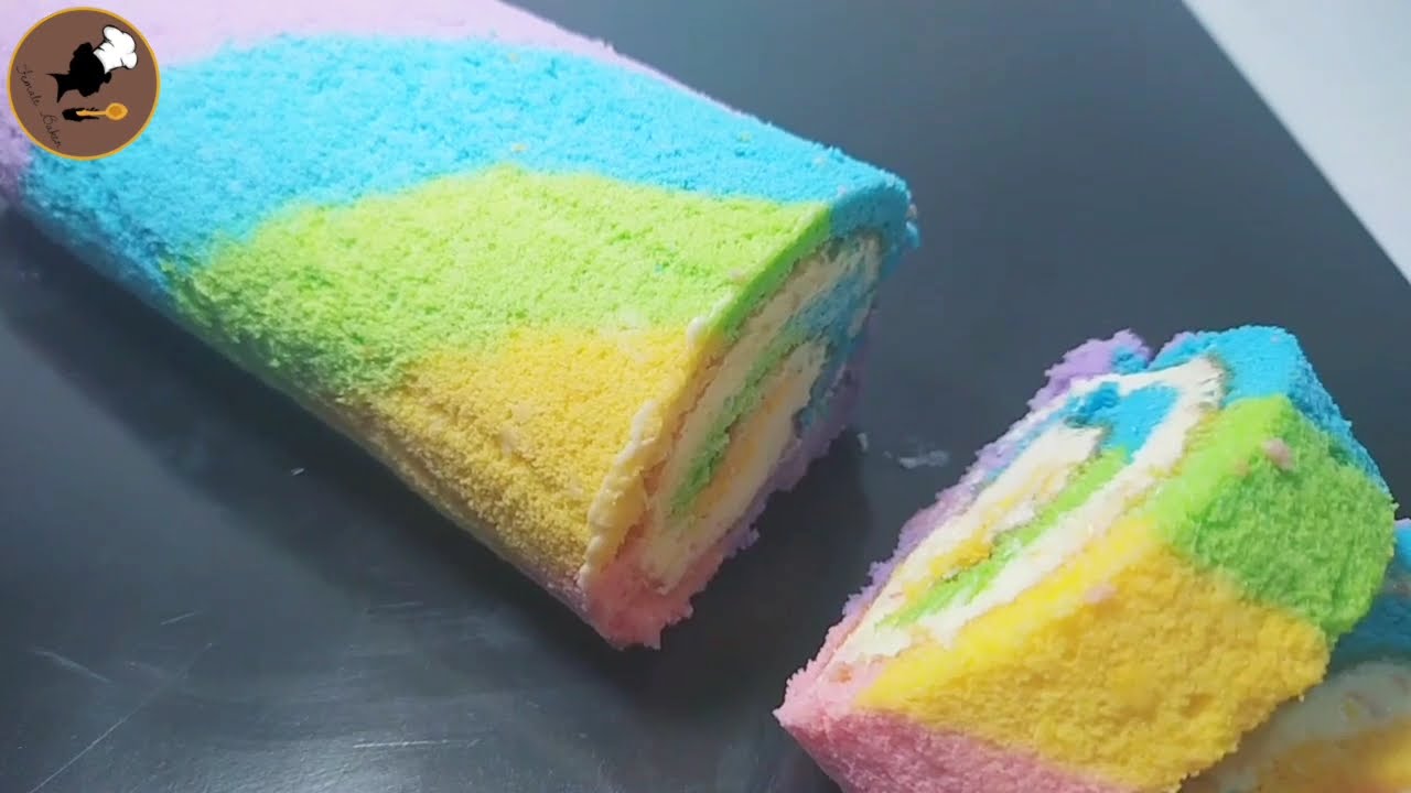 How to make a rainbow roll cake | දේදුන්න කේක් රෝල්  | ரெயின்போ கேக்