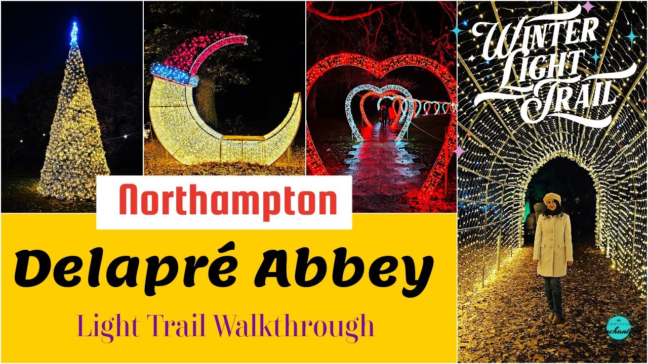 Northampton Winter Light Trail Walkthrough 4k | Delapré Abbey Christmas light Show 2024 for kids