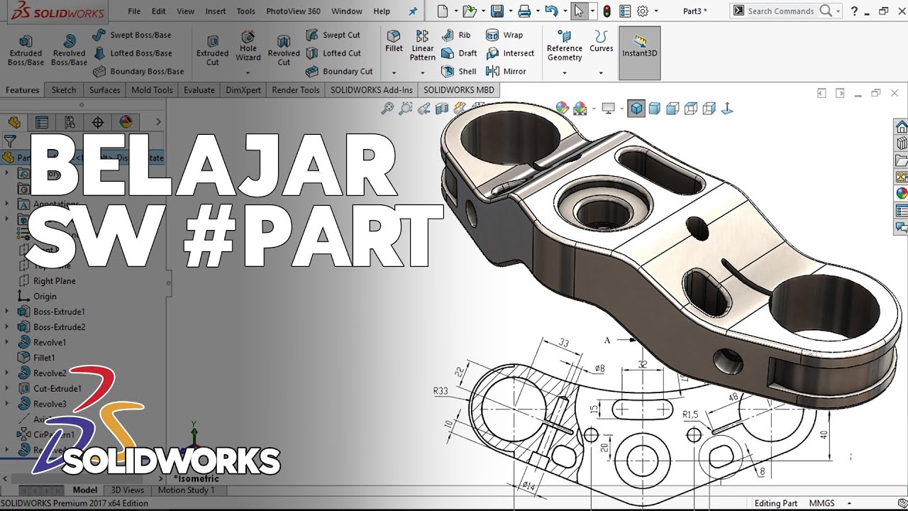 Belajar Gambar 3D Menggunakan Aplikasi SolidWorks | SLDPRT #2