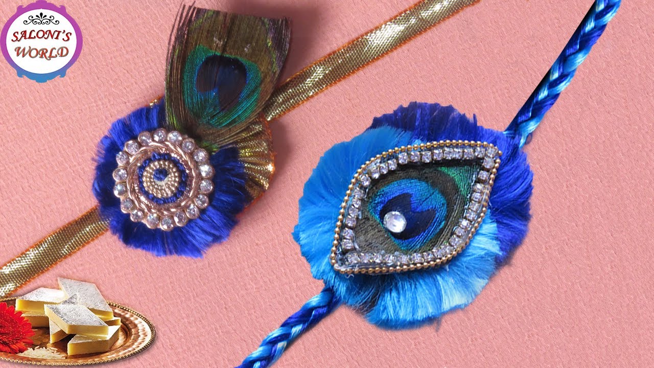 DIY 2 Silk Thread Peacock Rakhi - रेशम के धागो की मोर पंख  राखी by Jyoti Sachdeva .