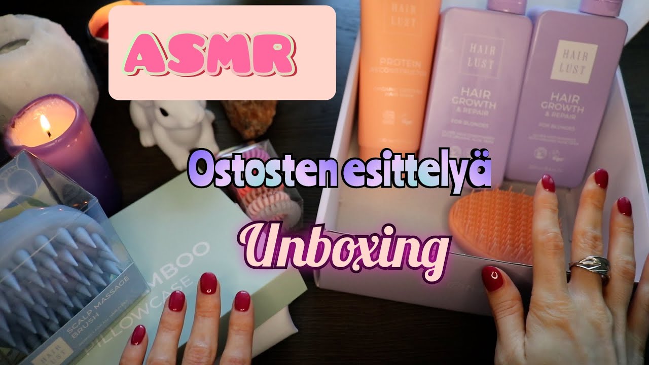 ASMR SUOMI UNBOXING Ostosten Esittelyä Hiuksilleni😊💜 Lähikuiskailua✨💤Rentoutus