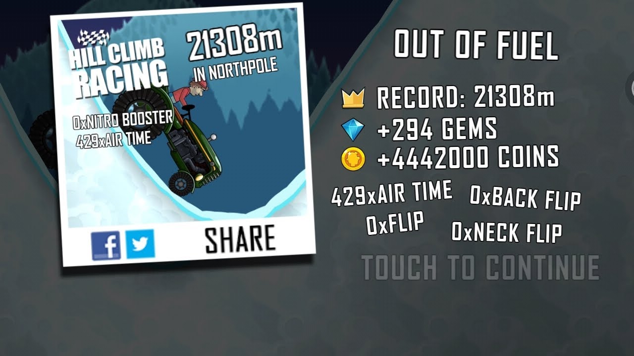 [Current WR] Hill Climb Racing: Tractor + Northpole 21308m