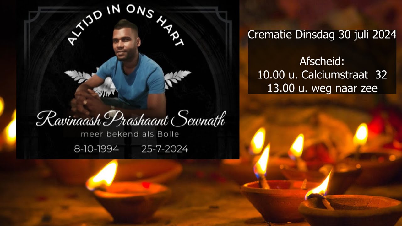De uitvaartdienst en crematie van Ravinaash Prashaant Sewnath. Dinsdag 30 juli 2024.