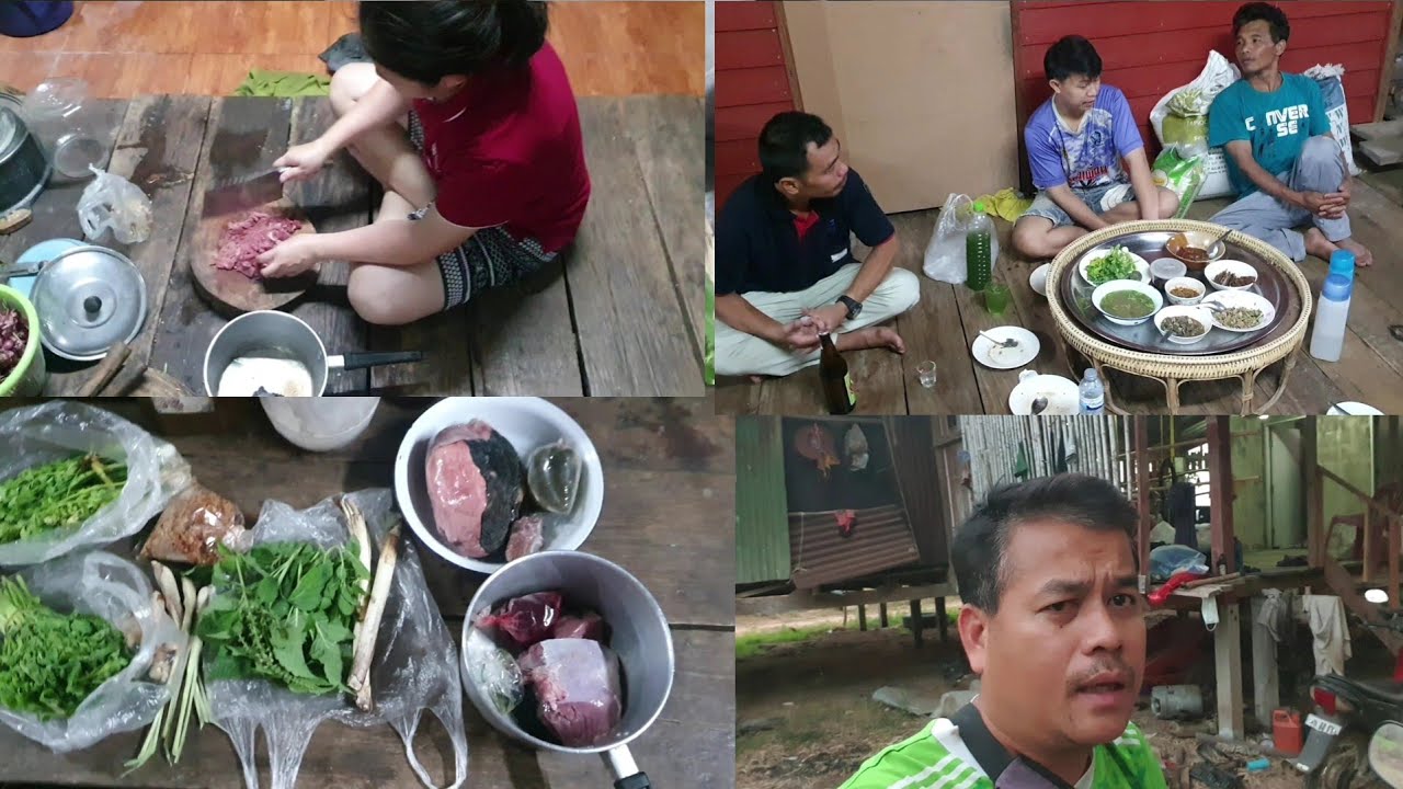 บ่าวเจตมาหา ต้มเนื้อ ลาบเนื้อ สู่กันกินอยู่เถียงนา