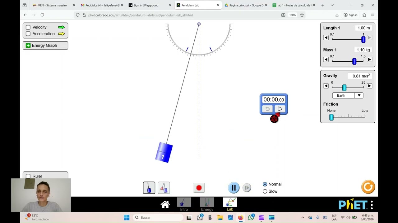 Cómo calcular el período de un péndulo simple con PhET y Excel (Paso a paso)