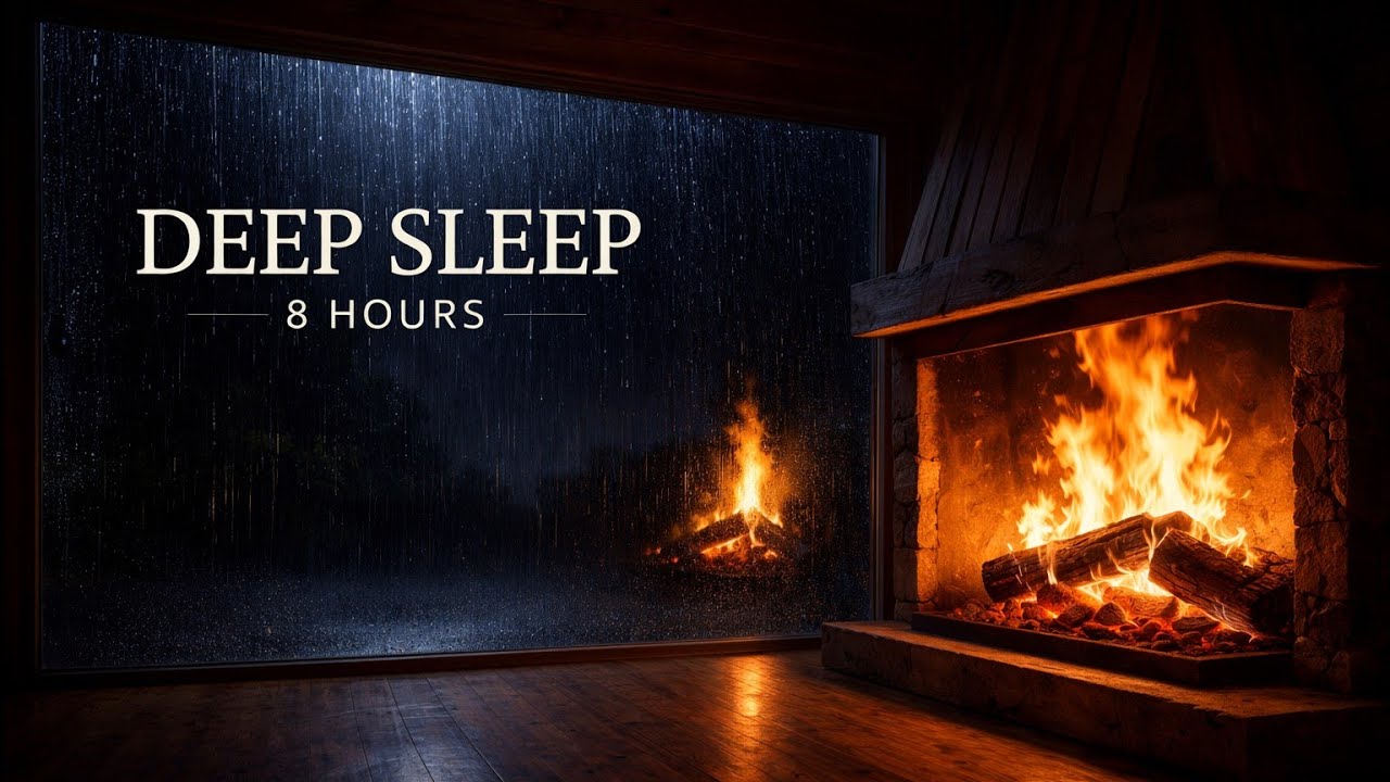 8 Hours Deep Sleep Cozy Cabin Fireplace 