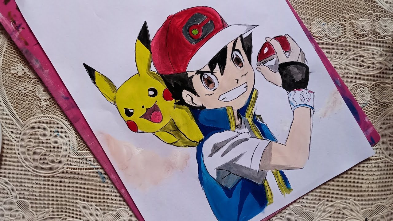 How to paint Ash and pikachu from Pokemon ll Easy painting anime ll