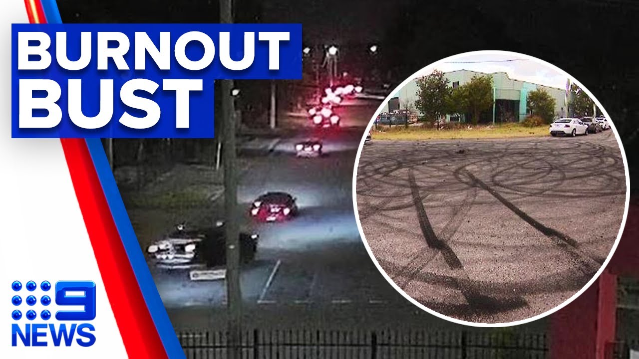 Police shut down illegal hoon meet up performing burnouts | 9 News Australia
