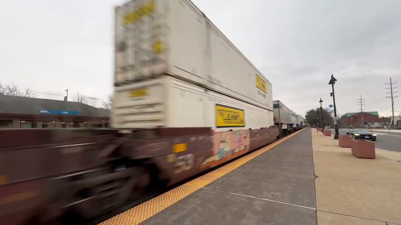 Fast Outbound BNSF Intermodal Freight Train Passing Lisle Station 