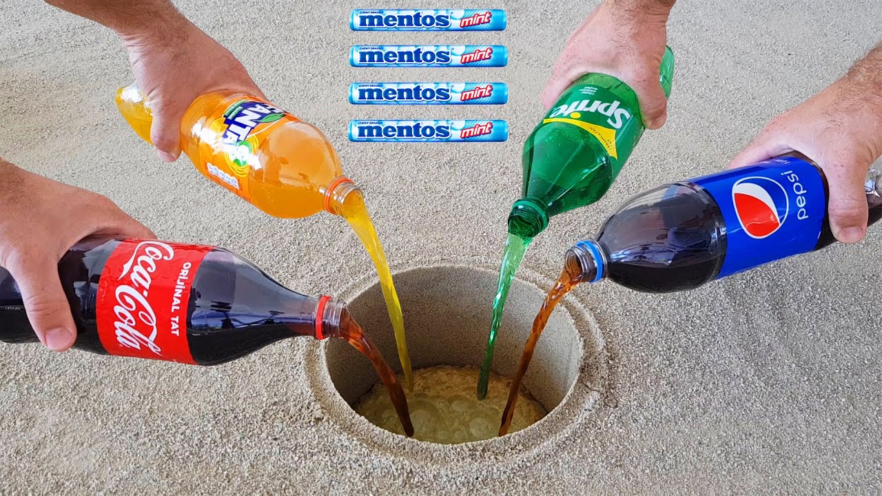 Experiment !! Cola, Sprite, Fanta, Pepsi and Mentos Underground