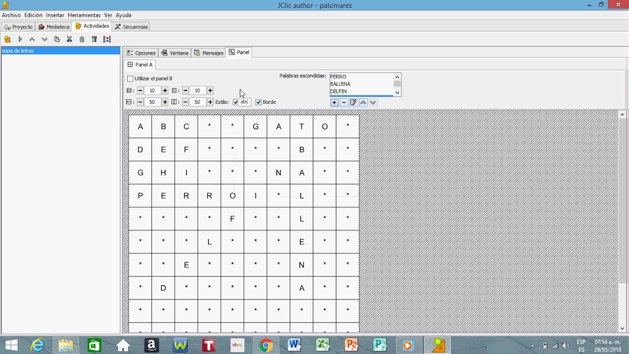 como crear una sopa de letras en jclic author