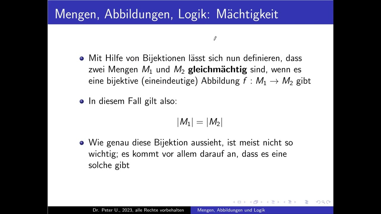 Mengen, Abbildungen und Logik: Folge 28: M&auml;chtigkeit von Mengen