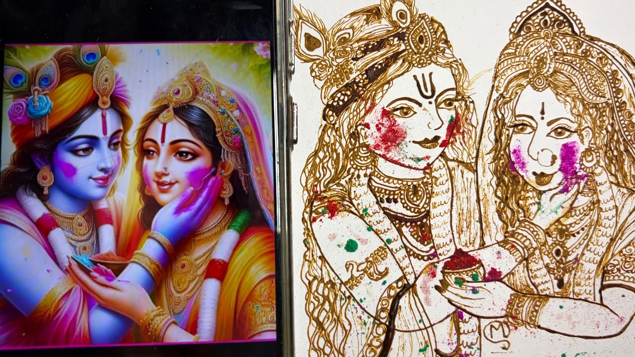 Radha Krishna Holi Special Mehndi | Step-by-Step Tutorial 💚🩷💙💜💛♥️💚🎉 #holispecial #mehndi 