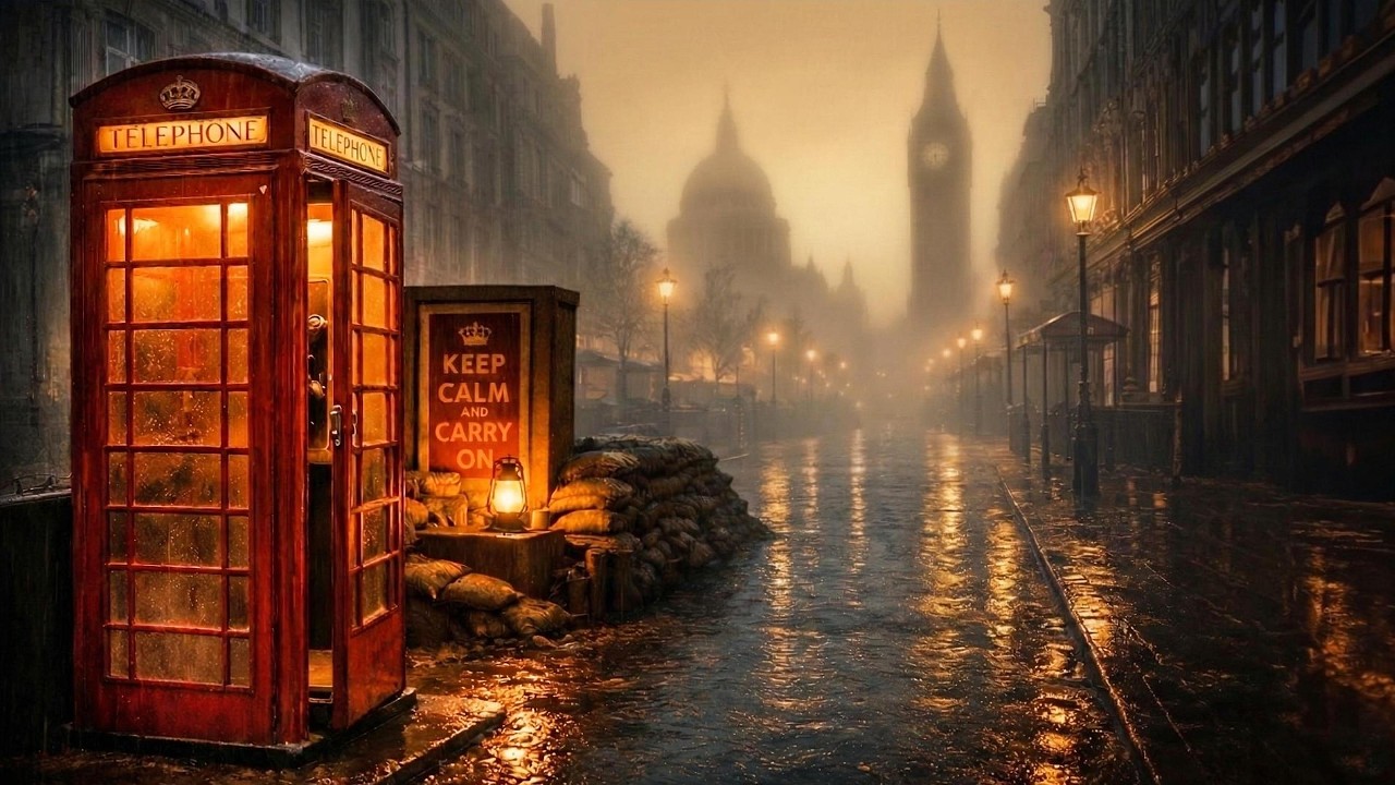 Rainy Night in 1940s London | Soft Violin & Rain