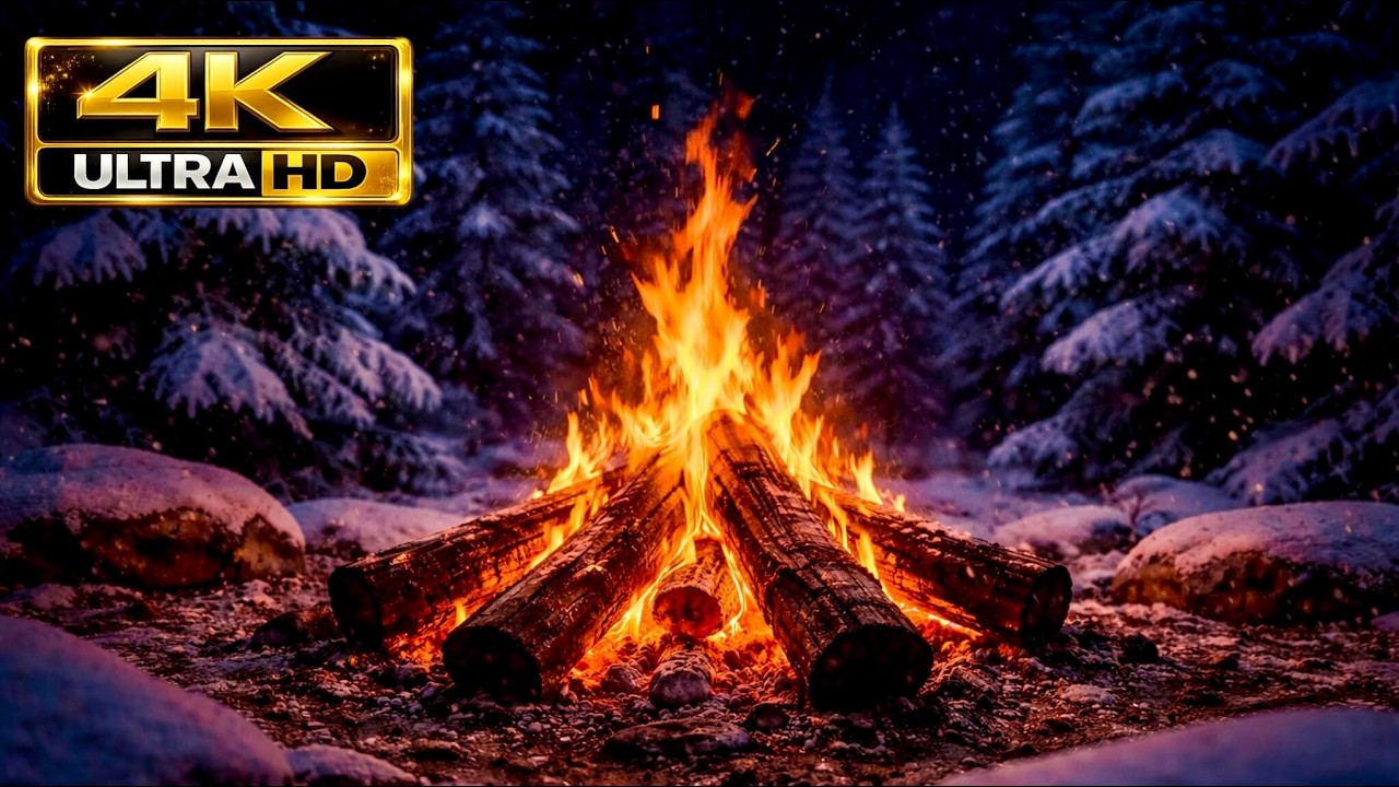 4 Hours campfire in the Snow ❄️🔥 Crackling Fire Sounds for Relaxation Sleep