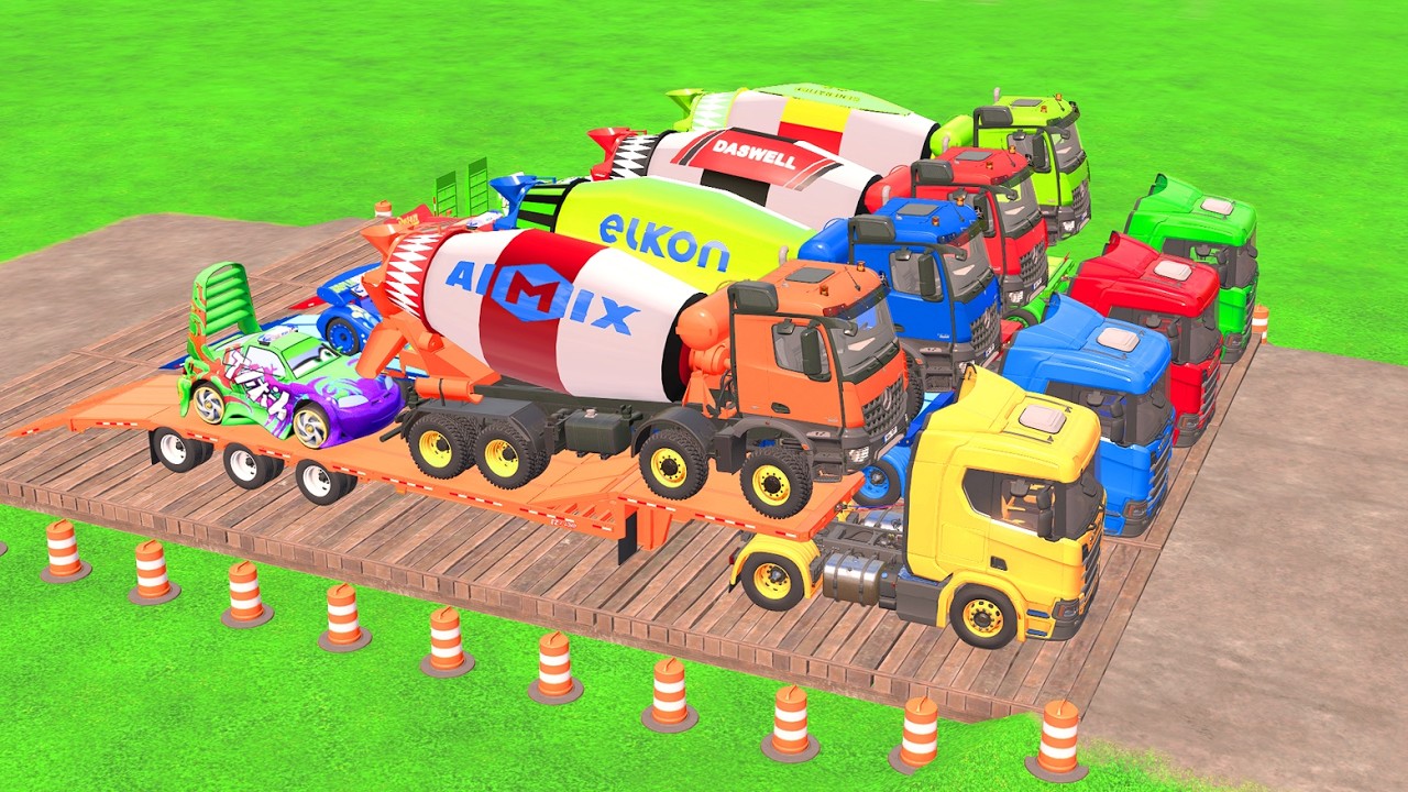 TRANSPORTING POLICE CARS, AMBULANCE, FIRE TRUCK, COLORFUL CARS WITH TRAIN -FARMING SIMULATOR 22!