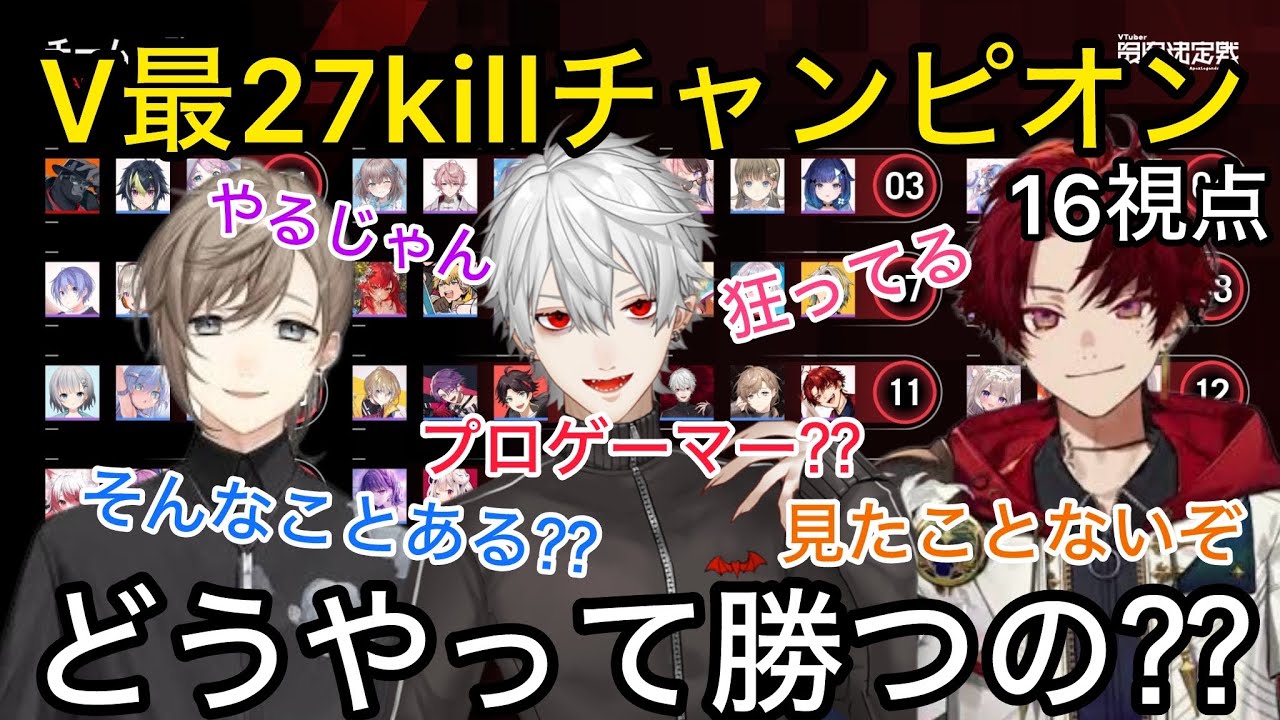 【17視点】V最でも例を見ないレベルのキルチャンピオンに騒つく参加者達【にじさんじ/切り抜き】FNTH/葛葉/叶/柊ツルギ/渋谷ハル/V最s6/ローレン/イブラヒム/不破湊/三枝明那/ラプラス