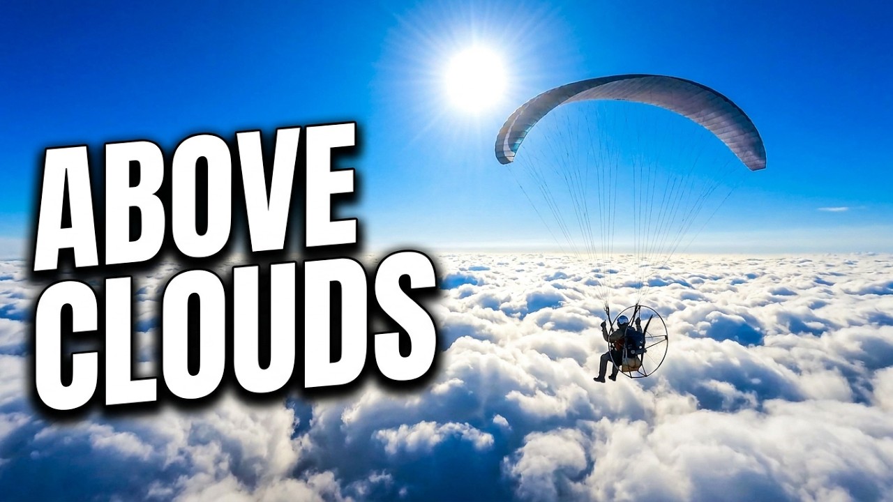 dangerous high flight with a paramotor above dense and humid clouds