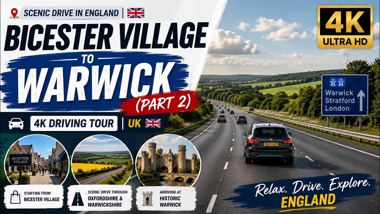 Bicester Village to Warwick | 4K Driving Tour 🇬🇧 | Scenic UK Road Trip