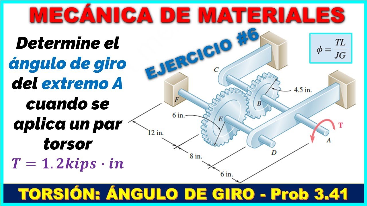 TORSIÓN: ÁNGULO DE GIRO EN ENGRANAJES | Problema 3.41 BEER JOHNSTON 8va Ed | Mecánica de Materiales