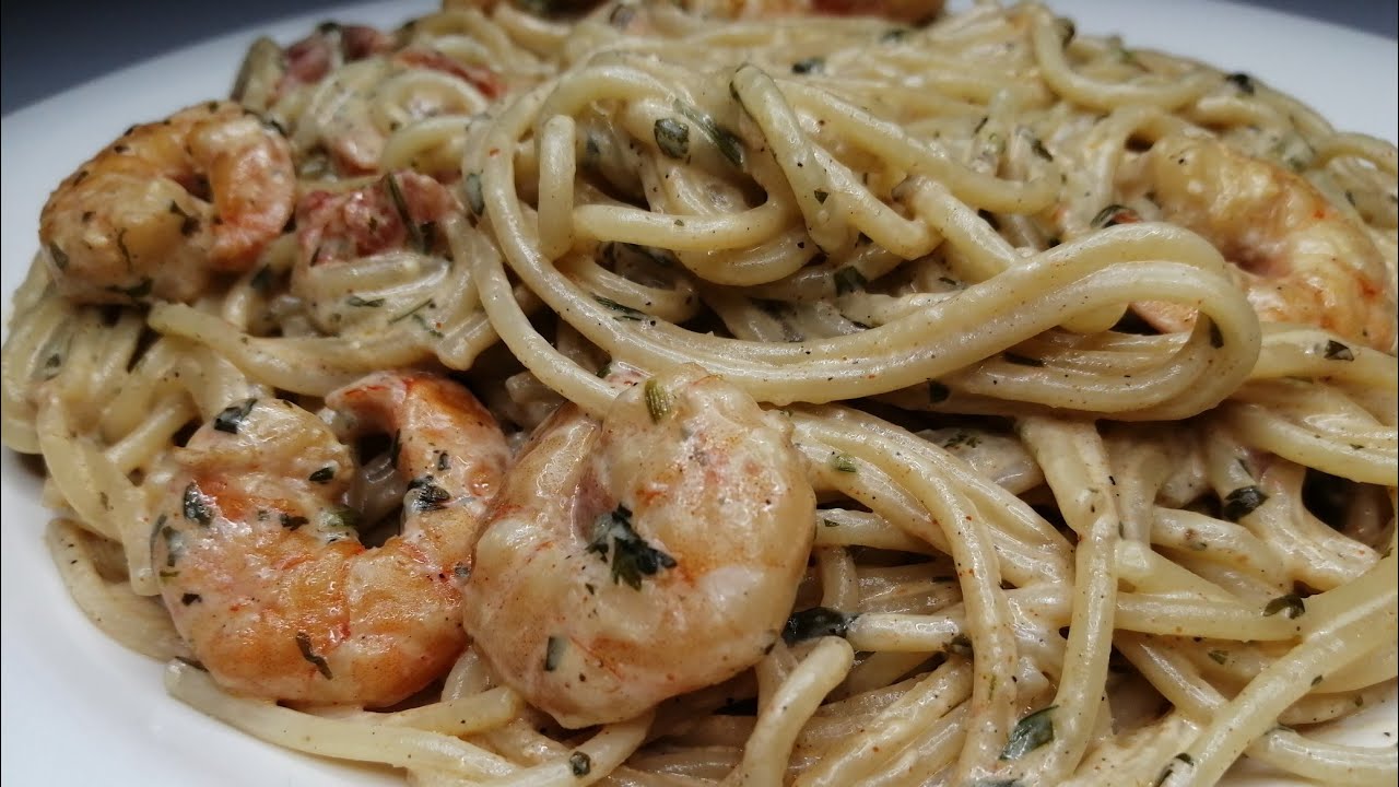 Spaghetti crevette à la crème FACILE  سباكيتي بالكريمة والكروفيت لذ يذة و سهلة التحضير