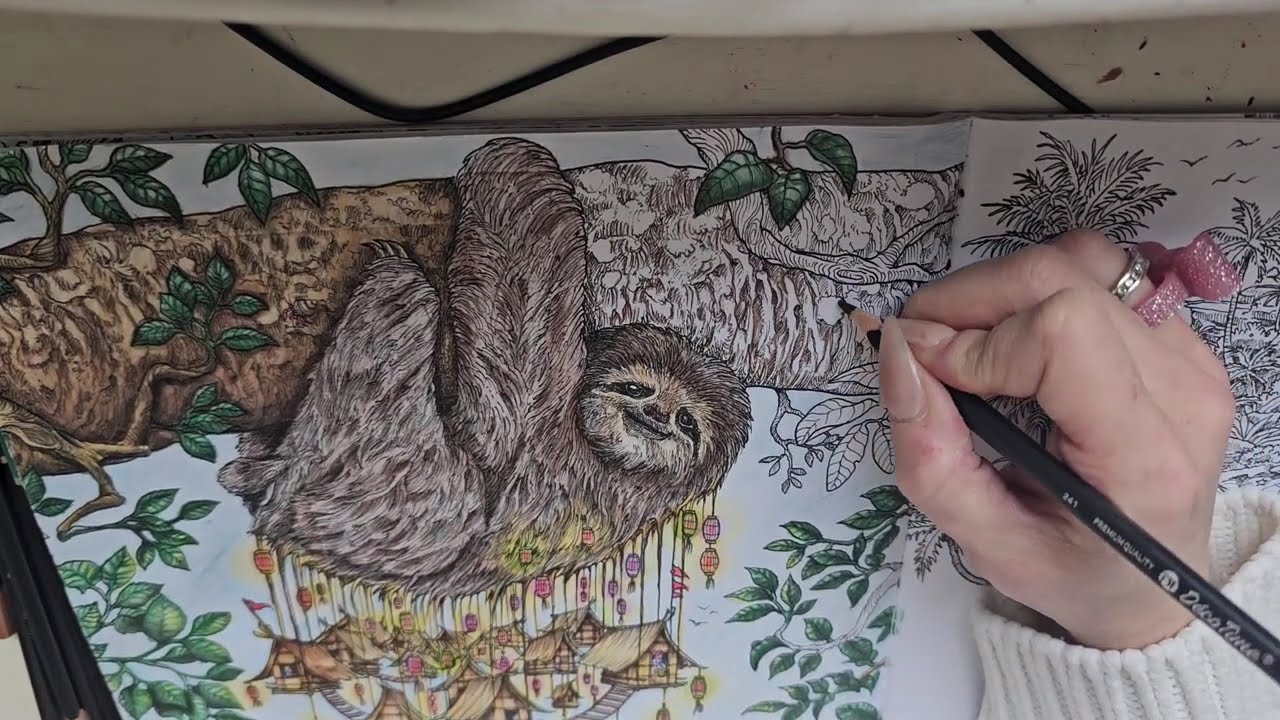 Sloth tree houses - Part 21 - Relaxing Adult Colouring - Colour With Me - NO TALKING