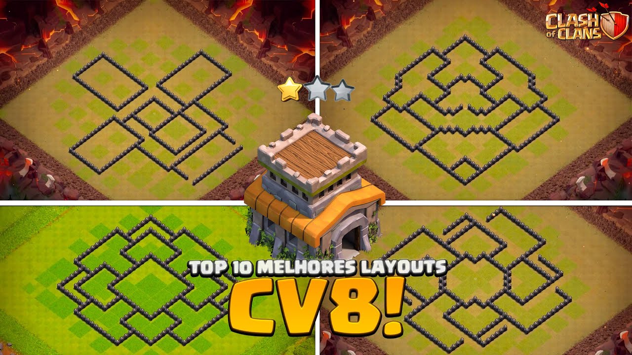 MELHORES LAYOUTS CV8 PARA FARM, PUSH E GUERRA NO CLASH OF CLANS!