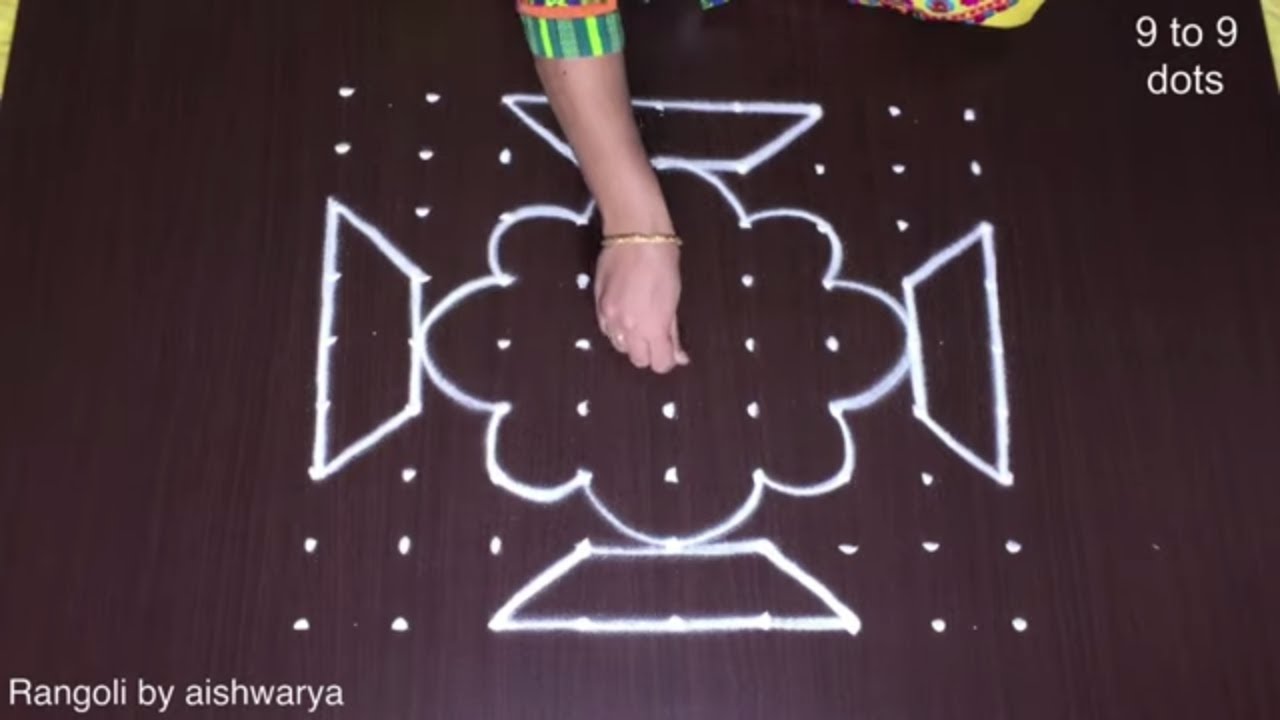 Dasara Special Rangoli Very Easy 9*9 dots | Vijayadashami Durga Pooja Kolam