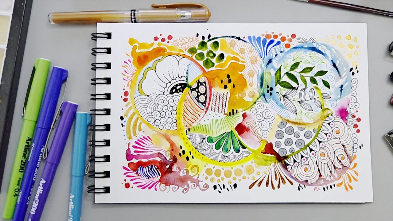 Hu Art Watercolor Zentangle | Relaxing and Creative Art Tutorial
