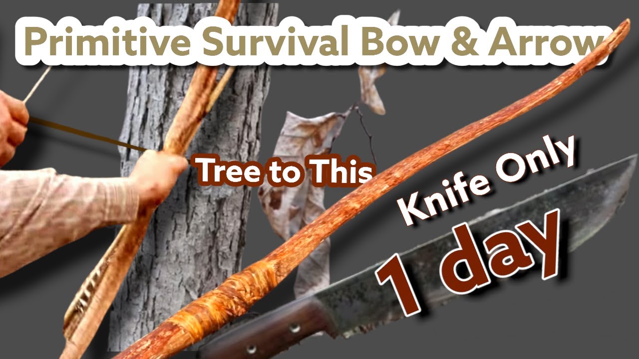 Making a Primitive Bow and Arrow in 1 day - No talking (Part 2)
