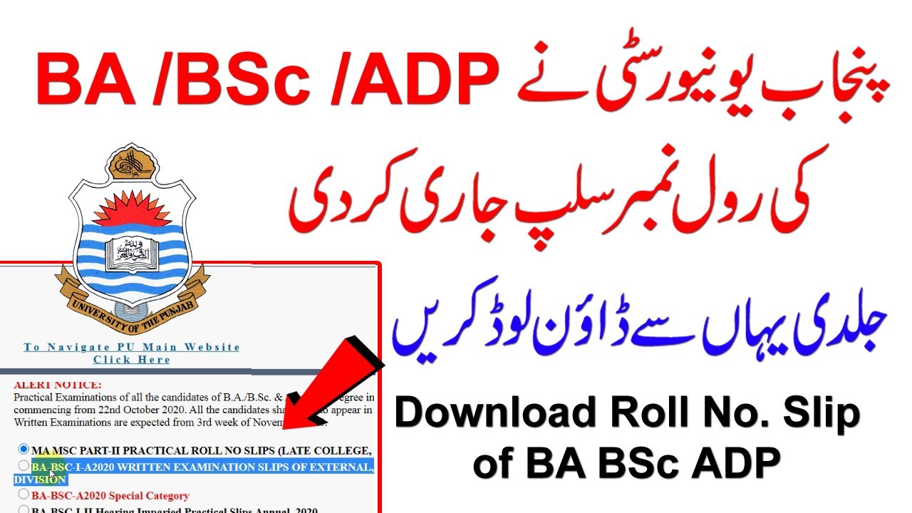 Download Roll Number Slip of BA BSc ADP Part 1 and 2 Exams 2020 | Associate Degree Arts Science