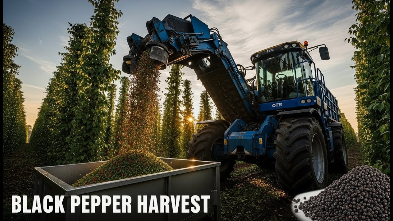 EXTREME Black Pepper Harvest: GIANT OTR Harvesters & High-Tech Spice Factory | Harvest Motion