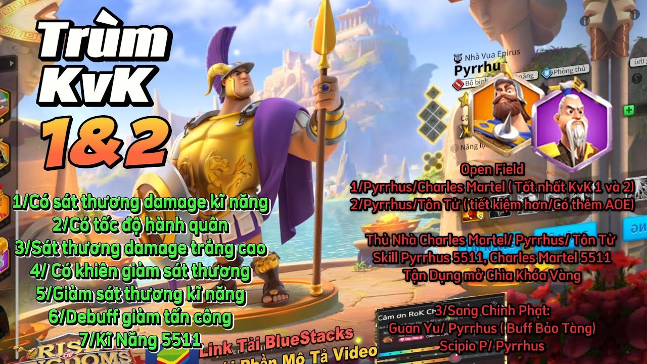 Cặp Tướng mạnh Nhất Đầu Game Trùm KvK in ROK #Pyrhus #charles  Martel in Rise of Kingdoms