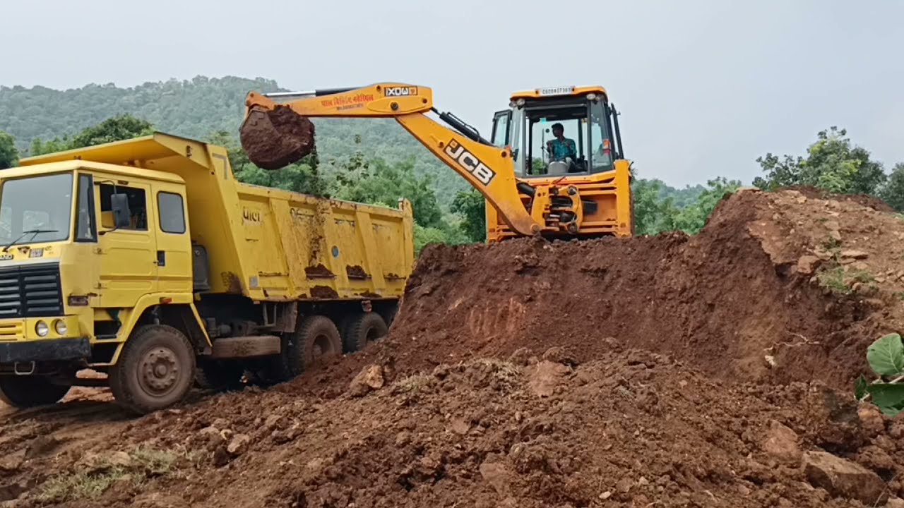 Truck Heavy Loaded Stuck in Mud Pulling Out JCB 3DX Backhoe | jcb live Video | jcb pulling out