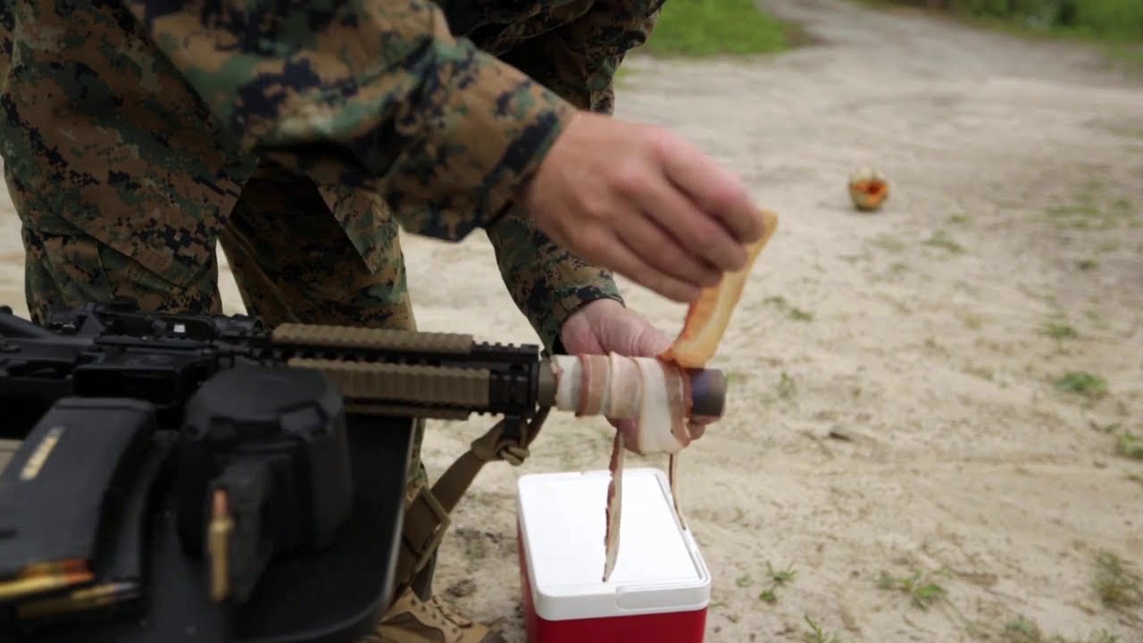 Marine Corps Gunner &bull; Cooks Bacon On A Rifle Silencer