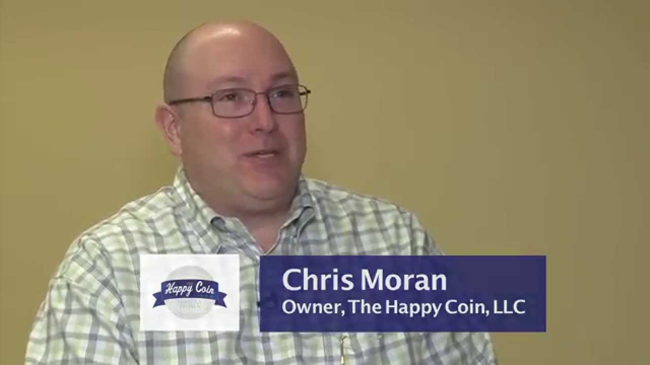 Background of The Happy Coin and Owner Chris Moran. VIDEO: 2:32.