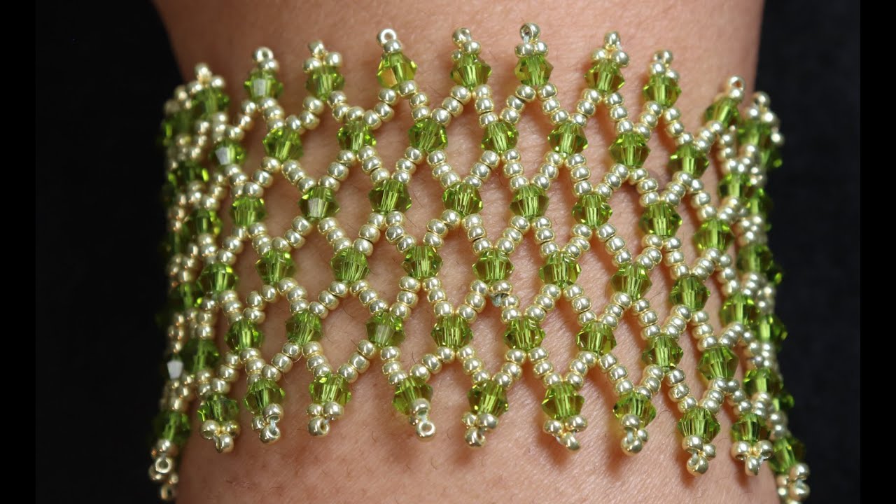 (آموزش دستبند مدل توری فقط با کریستال و منجوق( خیلی ساده Beading Bracelet Netting  model