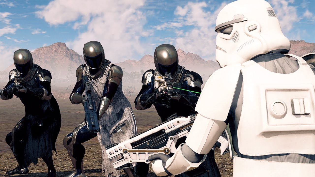 Mandalorians VS Stormtroopers! - Star Wars NPC Battle (Starfield)