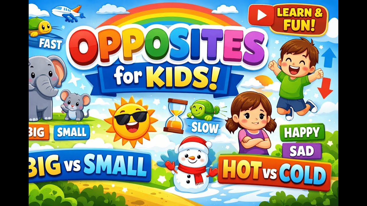 Opposites for Kids 🌈 | Learn Big & Small, Hot & Cold | English Vocabulary for Children