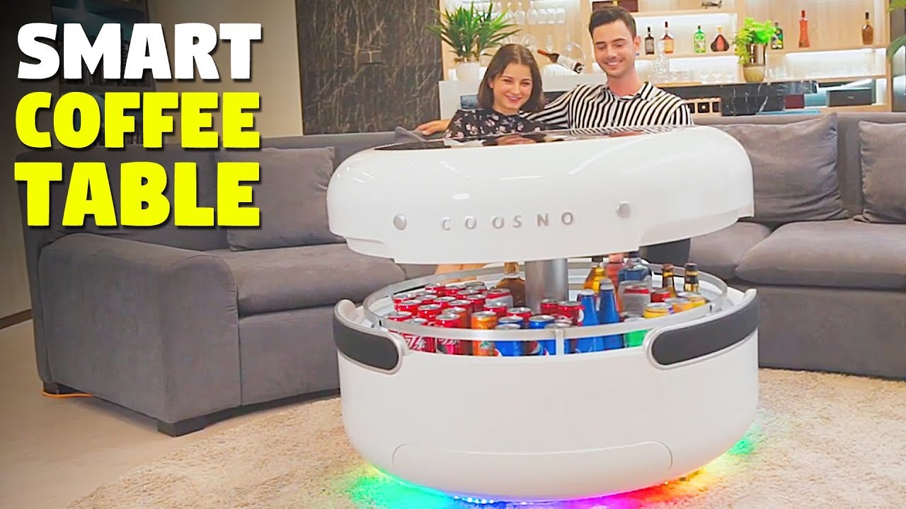 Smart Coffee Table With  refrigerator, Bluetooth speakers, wireless charging and voice control