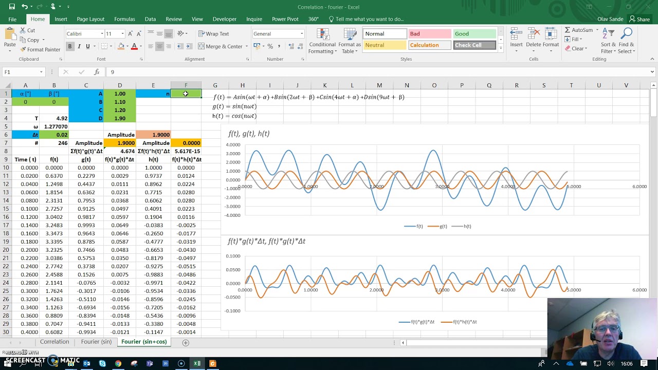 Basic Fourier series in excel: sine and cosine