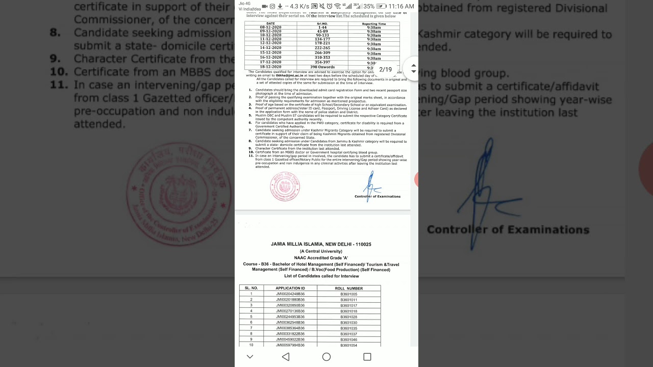 Jamia bhm result(Bachelor of hotel management) / tourism and travel management / food production/