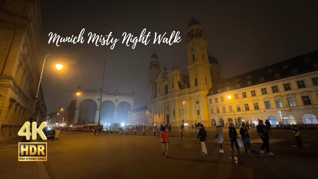 Misty Night Walk from Max-Weber Platz to Odeonsplatz - Munich Travel - 4K HDR