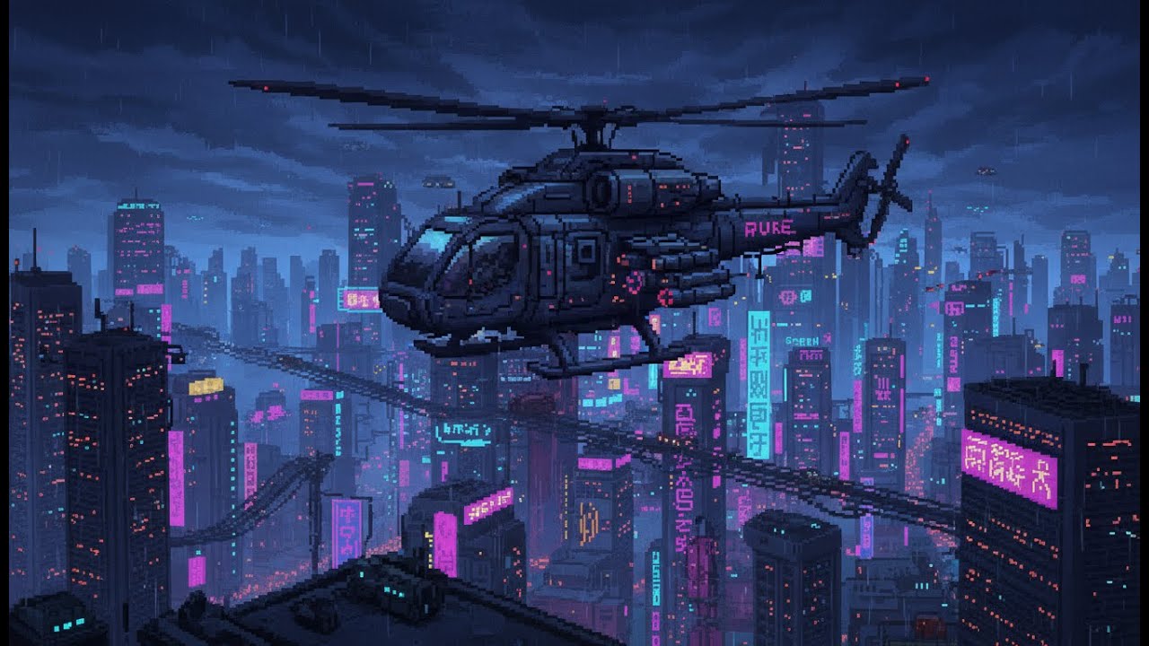 Attack Chopper over Neon City