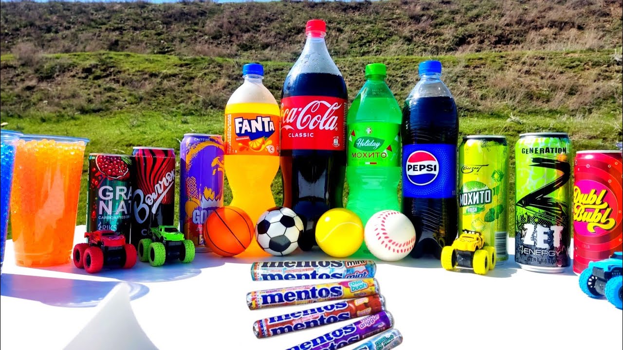 Experiment: Coca Cola, Fanta,Sprite, Pepsi,Gorilla, Bubble Gym,Mojito,Zet drinks vs Mentos with soda