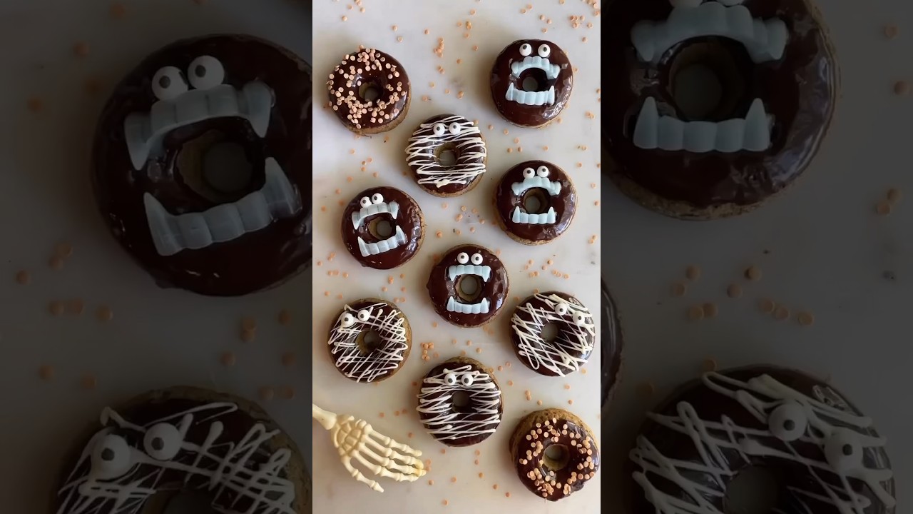 Easy + Fun Halloween Dessert: Mummy & Vampire Donuts #pumpkindessert  #halloweentreats #halloweenfun
